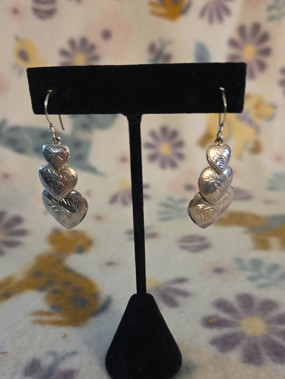 Silver Tone Triple Heart Dangle Earrings - Women Jewelry